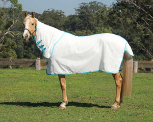 Kool Master - Flag Horse Rug Combo White White & Turquoise